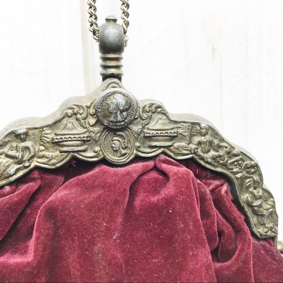 Vintage Maroon Velvet Purse Boho Bag Carpetbags - Picture 2 of 8